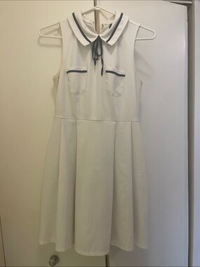 Cream Sailor-Collar Dress with Navy Trim